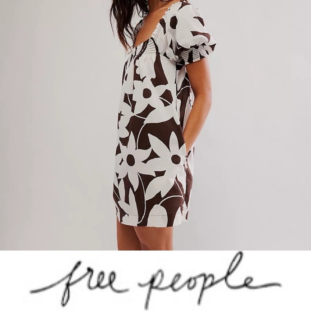 Free People Mila mini dress  brown/ white combo❤️